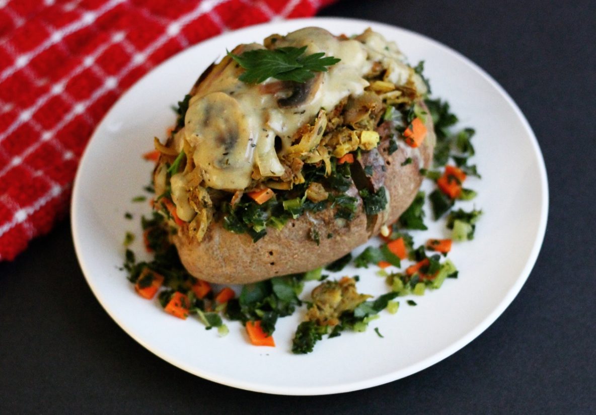 Roasted Jackfruit and Gravy Loaded Baked Potato TryVeg